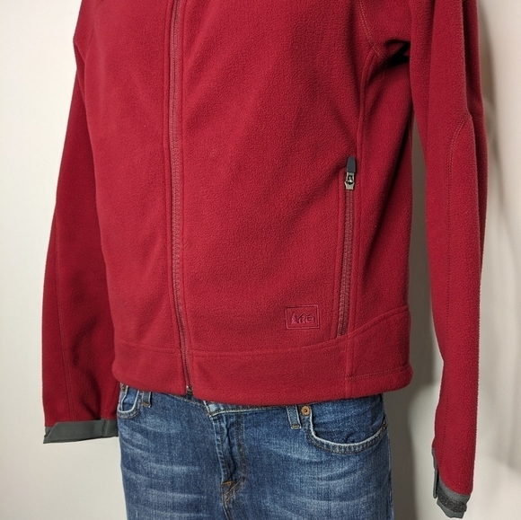 REI red fleece zip up long sleeve jacket S - Picture 3 of 11